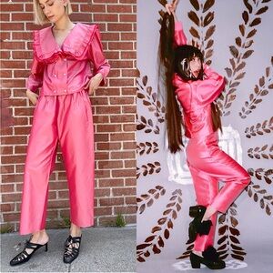 CHELSEA MAK Silk Taffeta High Rise Drawstring Waist Ankle Crop Wide Leg Pants XS